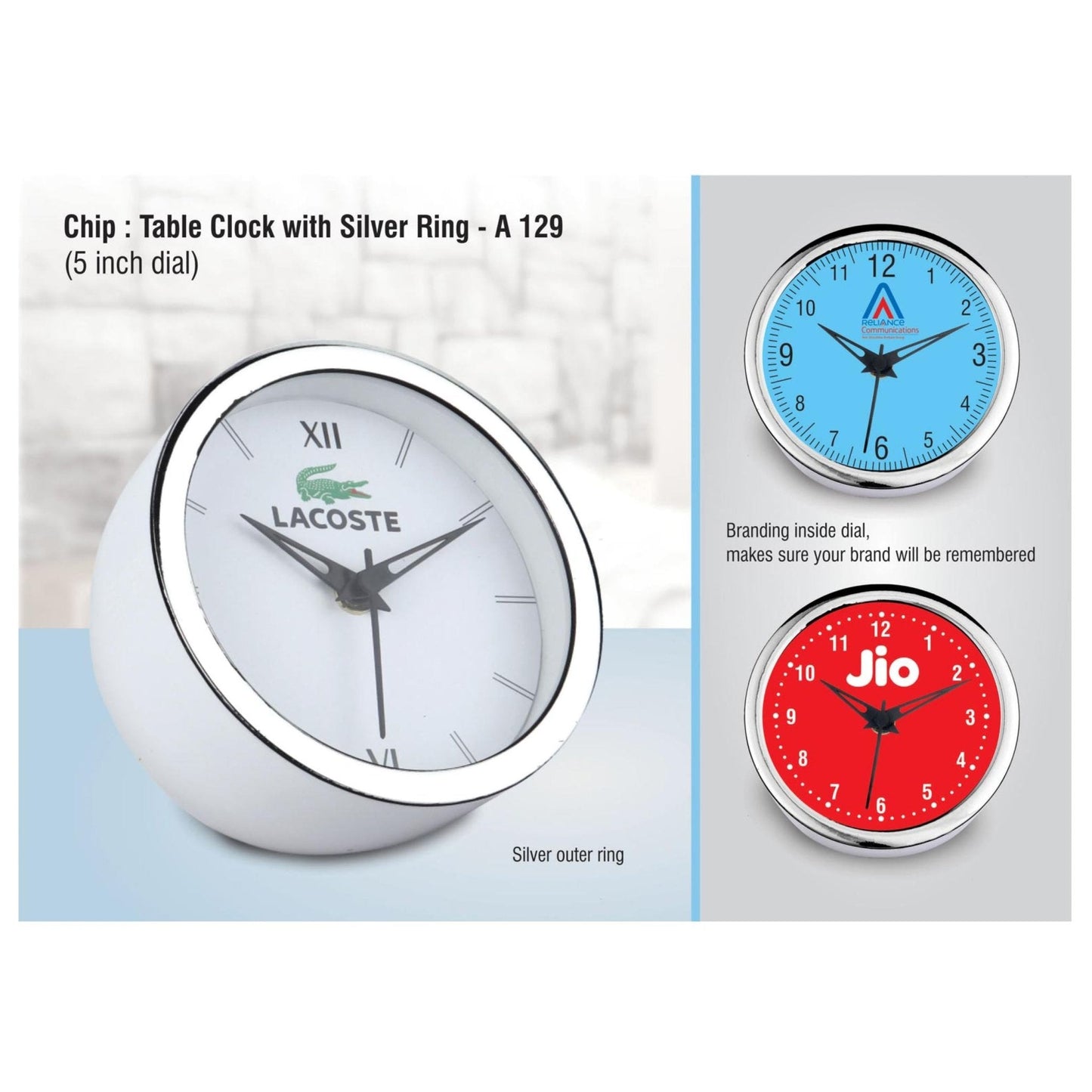 Table Clock with Silver Ring - 5" Dial - A 129 MARSH Corporate gifts