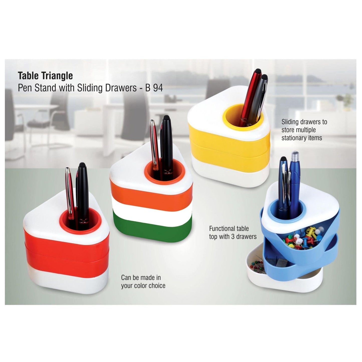 Table Triangle: Pen Stand With Sliding Drawers - B 94 MARSH Corporate gifts