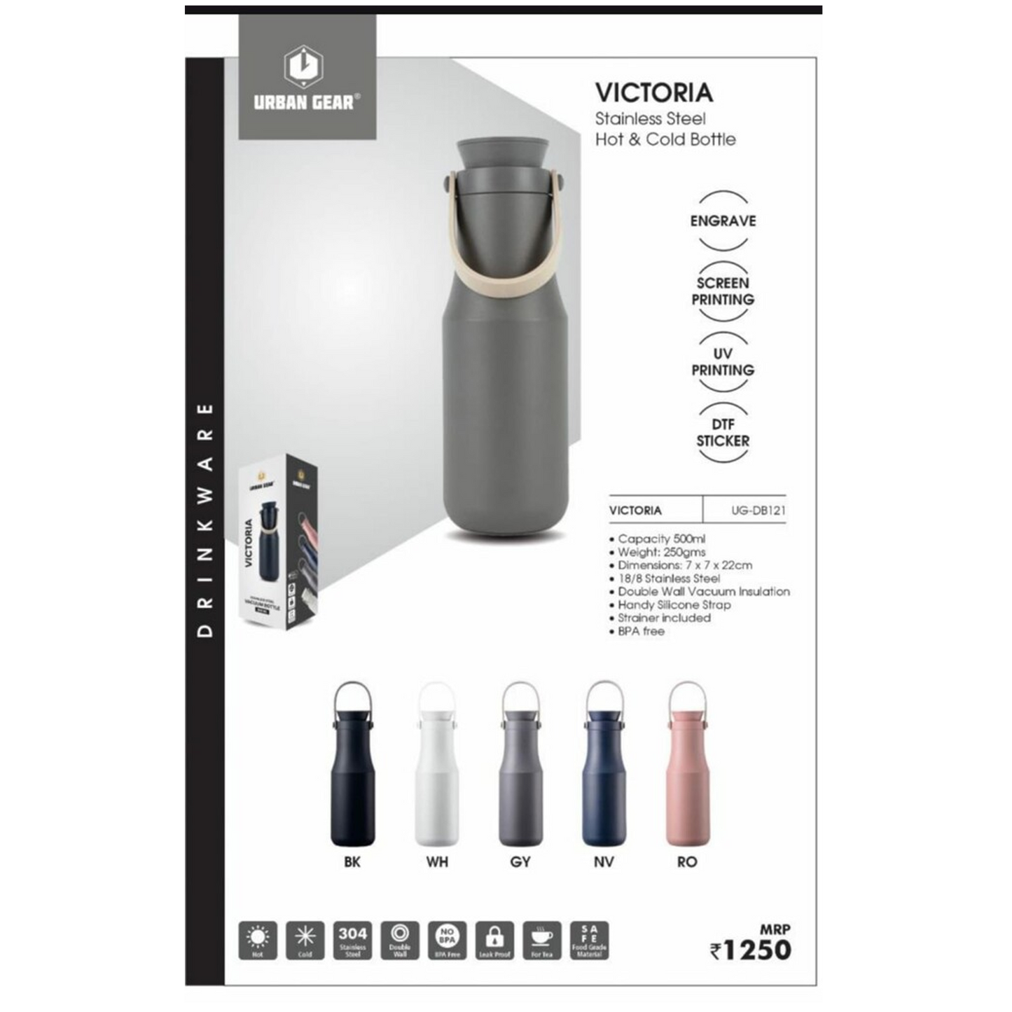 URBAN GEAR - Victoria - Stainless Steel Hot n Cold Bottle (500ml) - UG-DB121 MARSH Corporate gifts