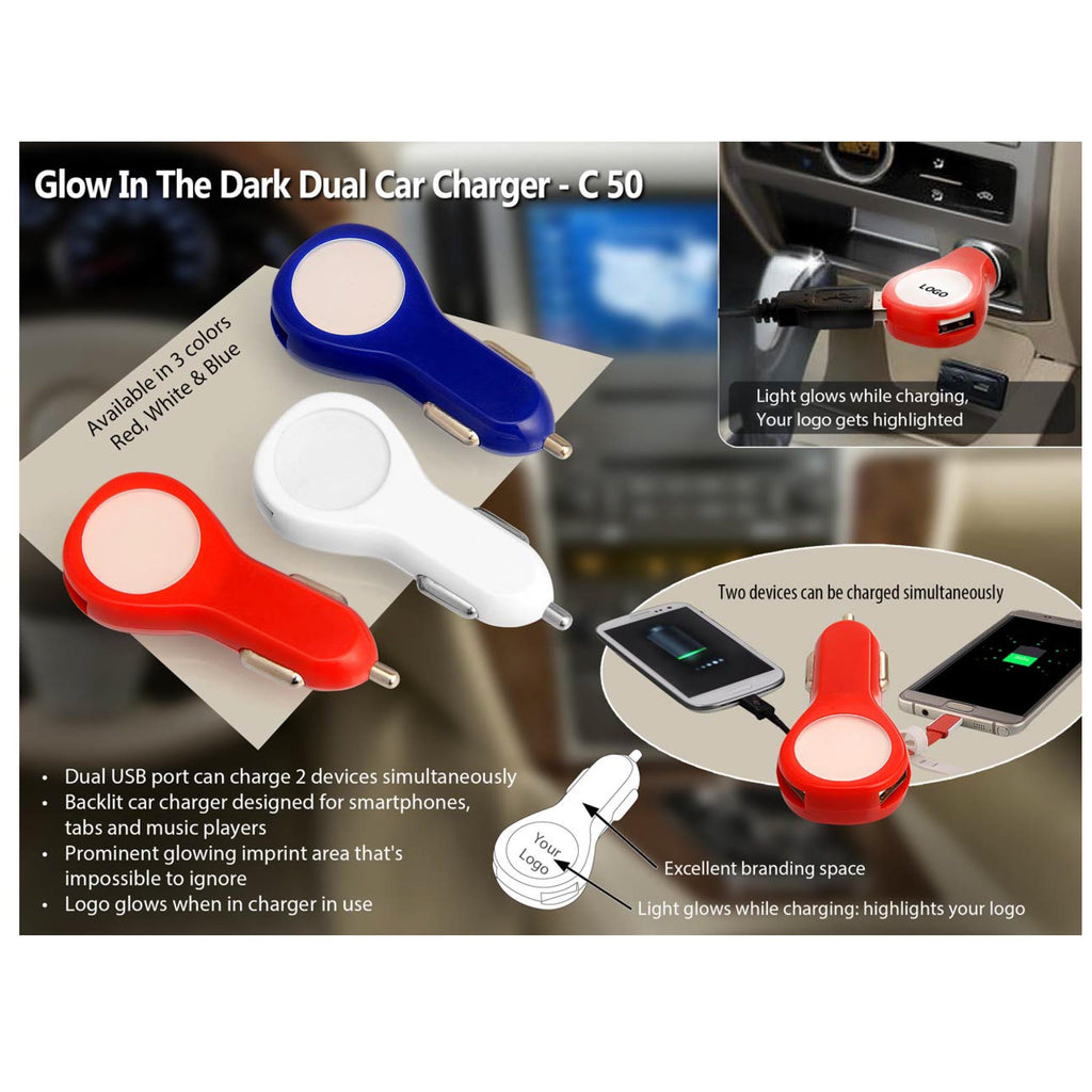 Glow In The Dark Dual Car Charger - C 50