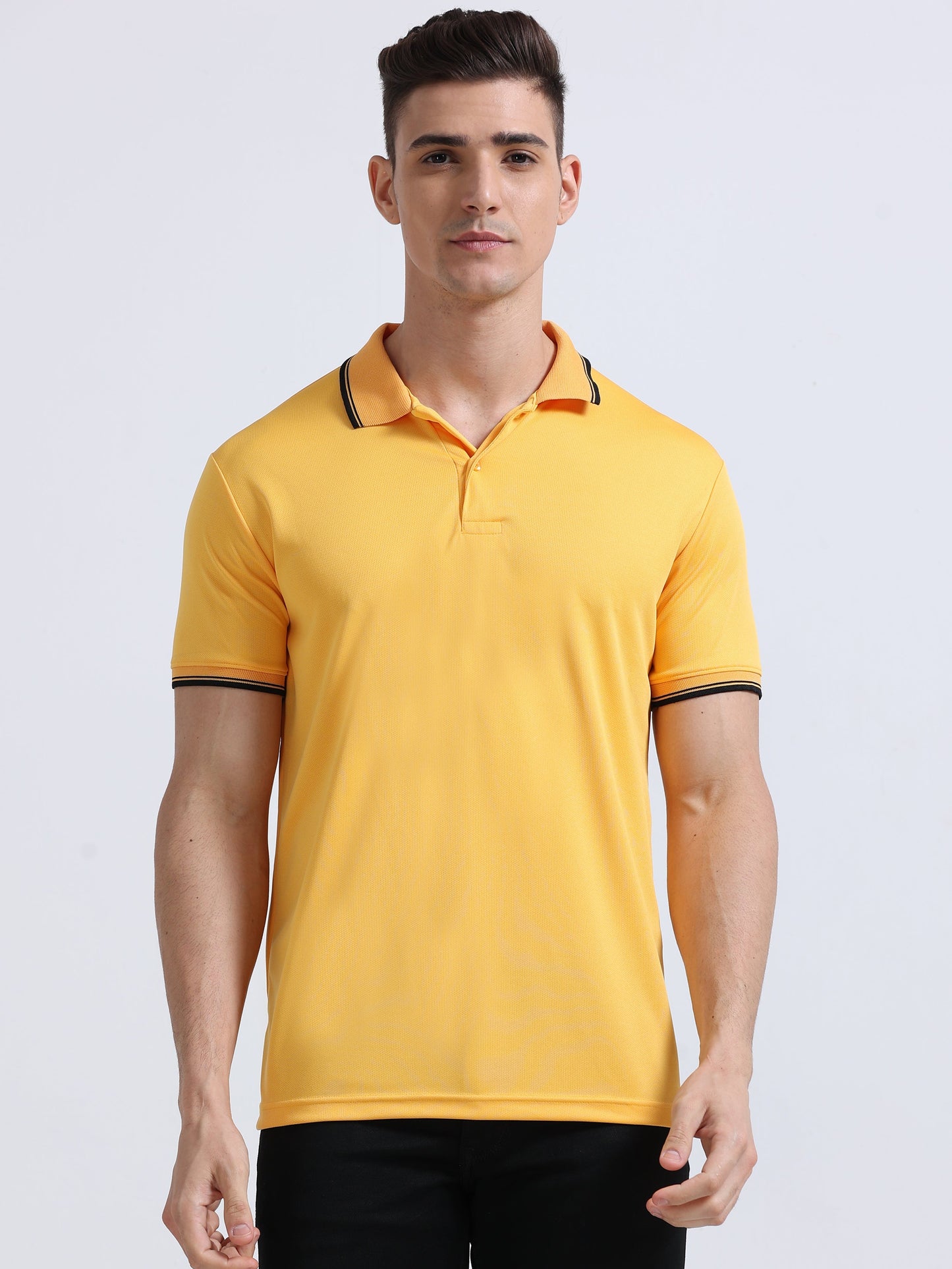 PrimoKnit Dotcell Polo - Gold Yellow with Black Tipping Moonland Global Pvt Ltd