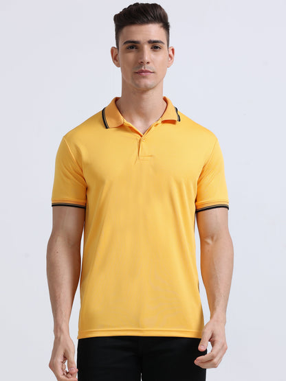 PrimoKnit Dotcell Polo - Gold Yellow with Black Tipping Moonland Global Pvt Ltd