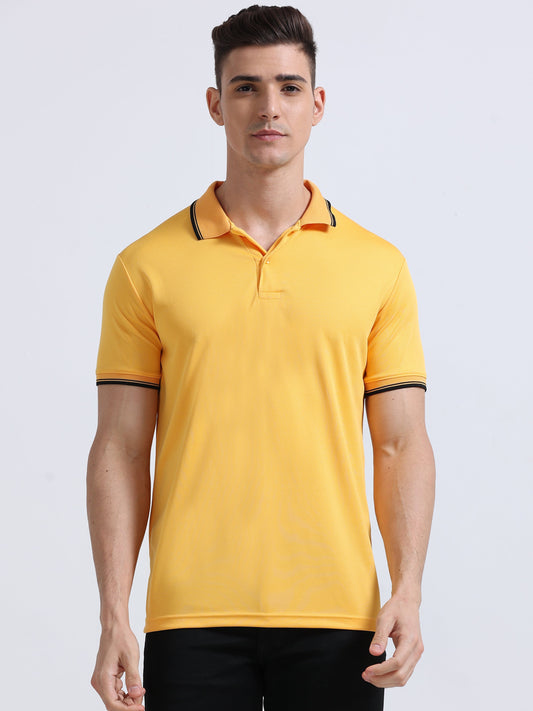 PrimoKnit Dotcell Polo - Gold Yellow with Black Tipping Moonland Global Pvt Ltd
