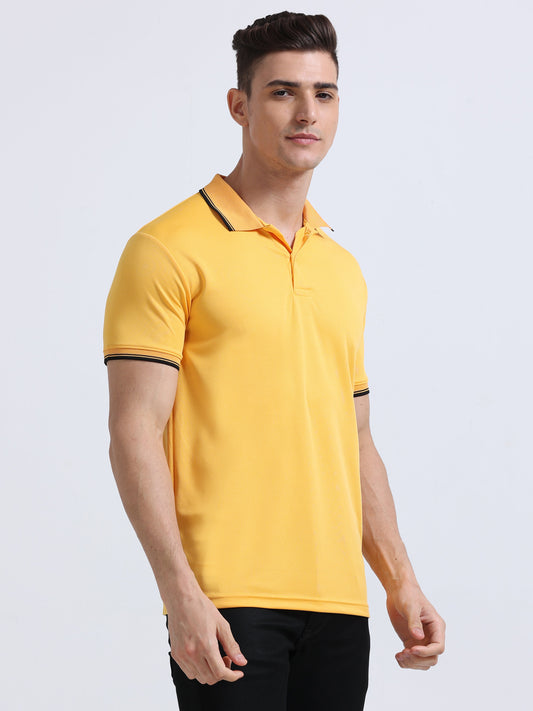 PrimoKnit Dotcell Polo - Gold Yellow with Black Tipping Moonland Global Pvt Ltd
