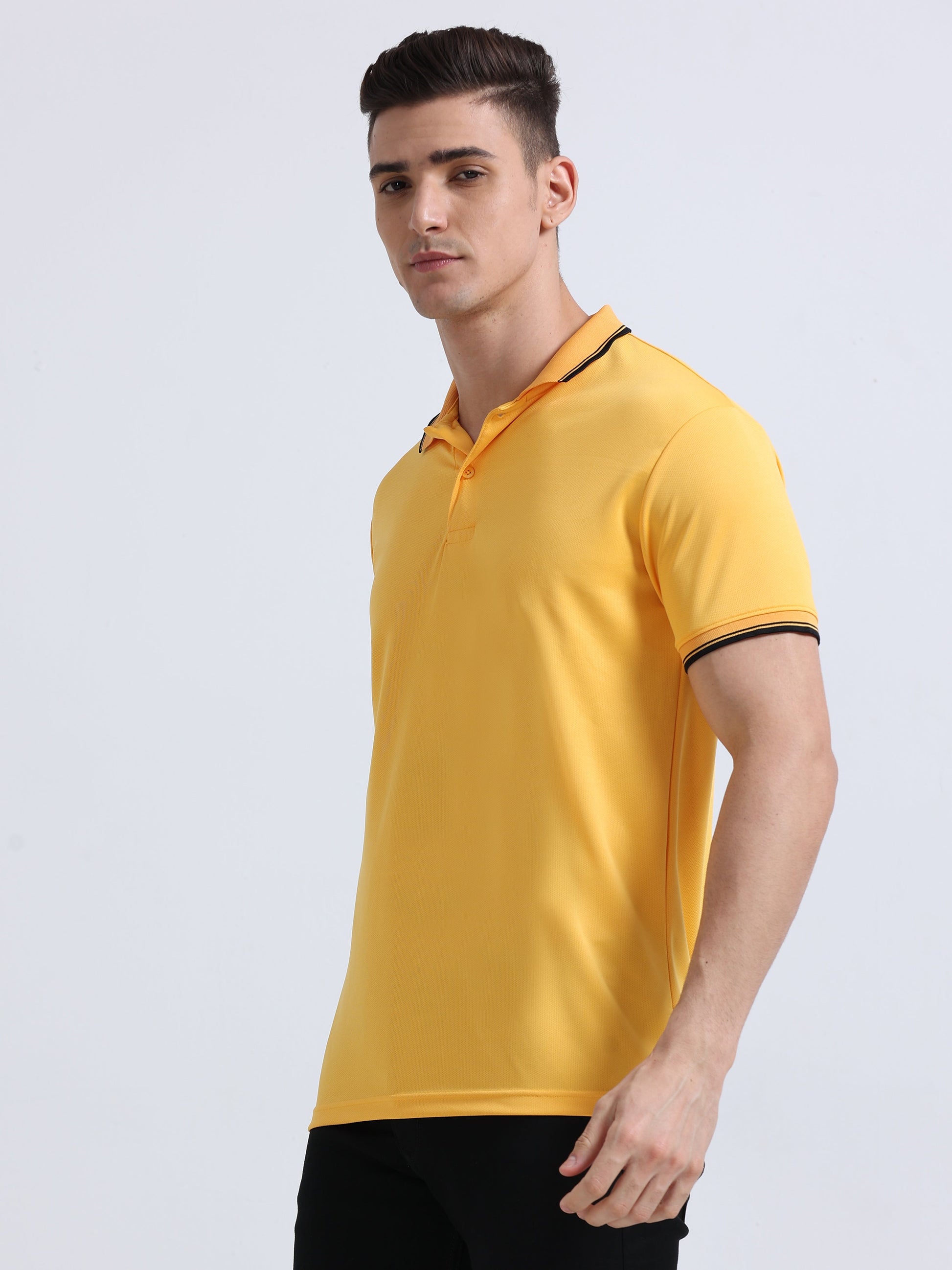 PrimoKnit Dotcell Polo - Gold Yellow with Black Tipping Moonland Global Pvt Ltd