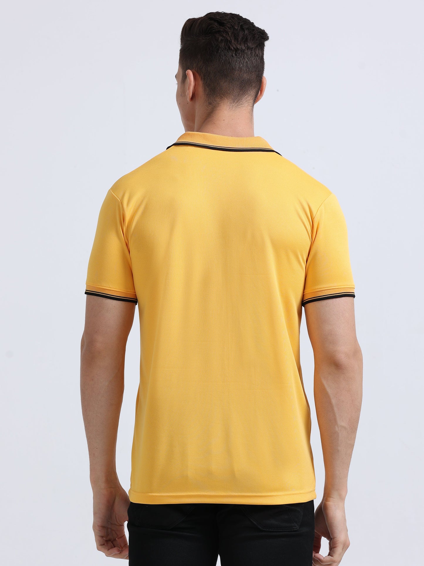 PrimoKnit Dotcell Polo - Gold Yellow with Black Tipping Moonland Global Pvt Ltd