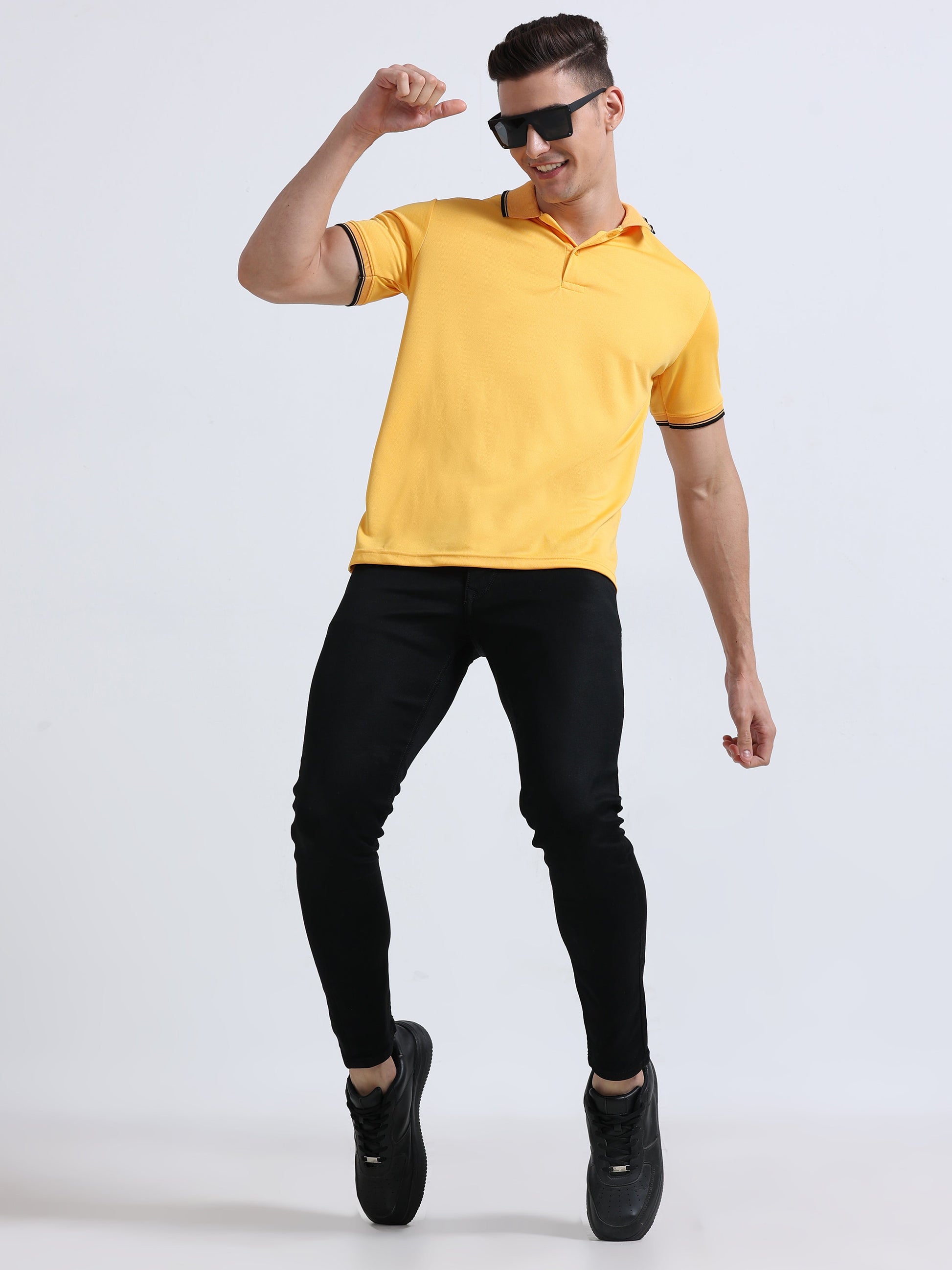 PrimoKnit Dotcell Polo - Gold Yellow with Black Tipping Moonland Global Pvt Ltd