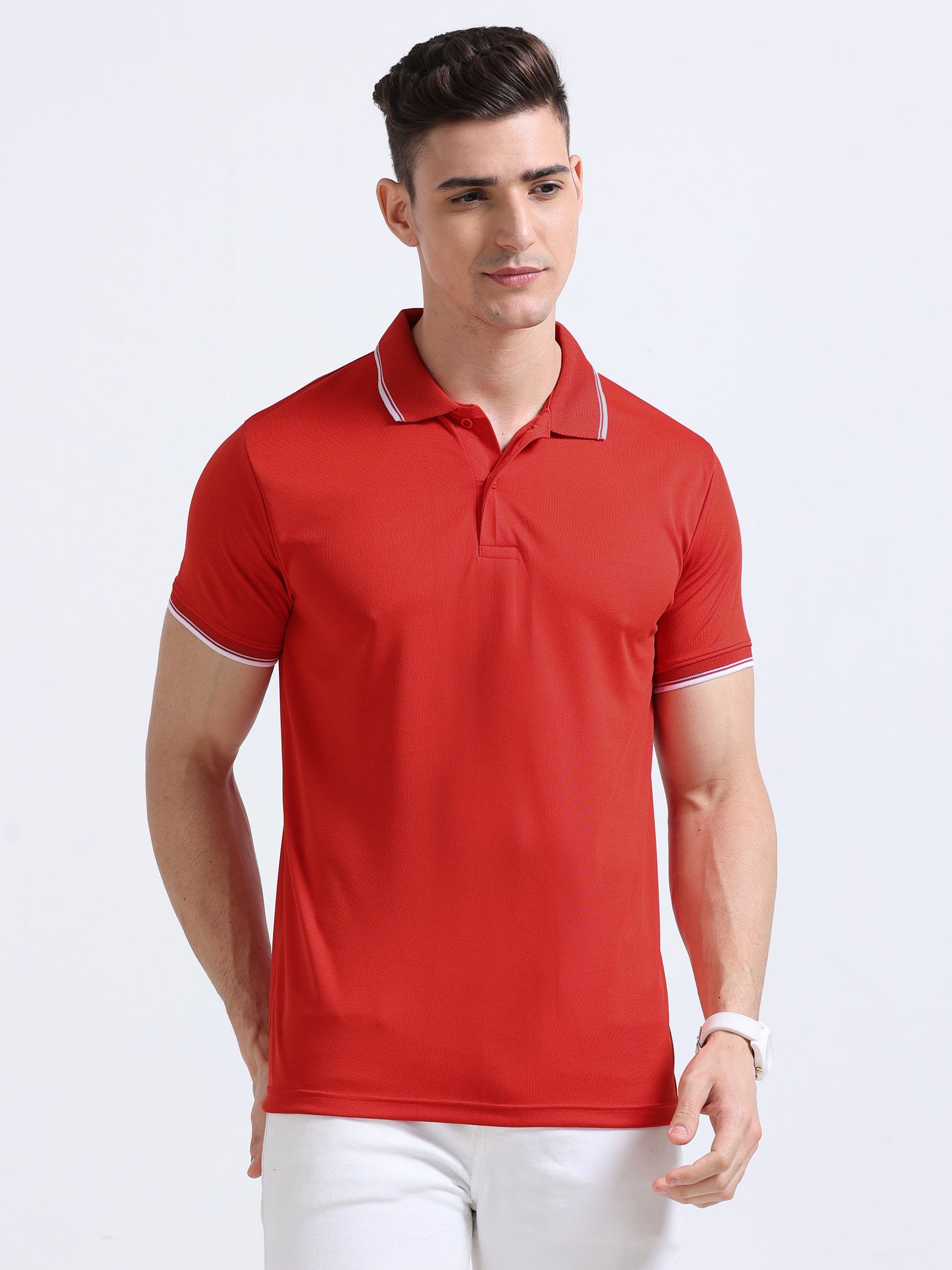 PrimoKnit Dotcell Polo - Red with White Tipping Moonland Global Pvt Ltd