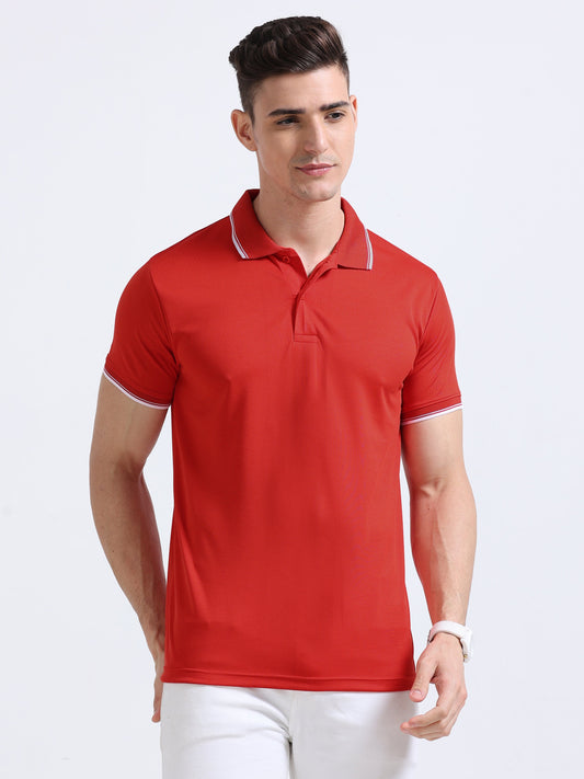 PrimoKnit Dotcell Polo - Red with White Tipping Moonland Global Pvt Ltd