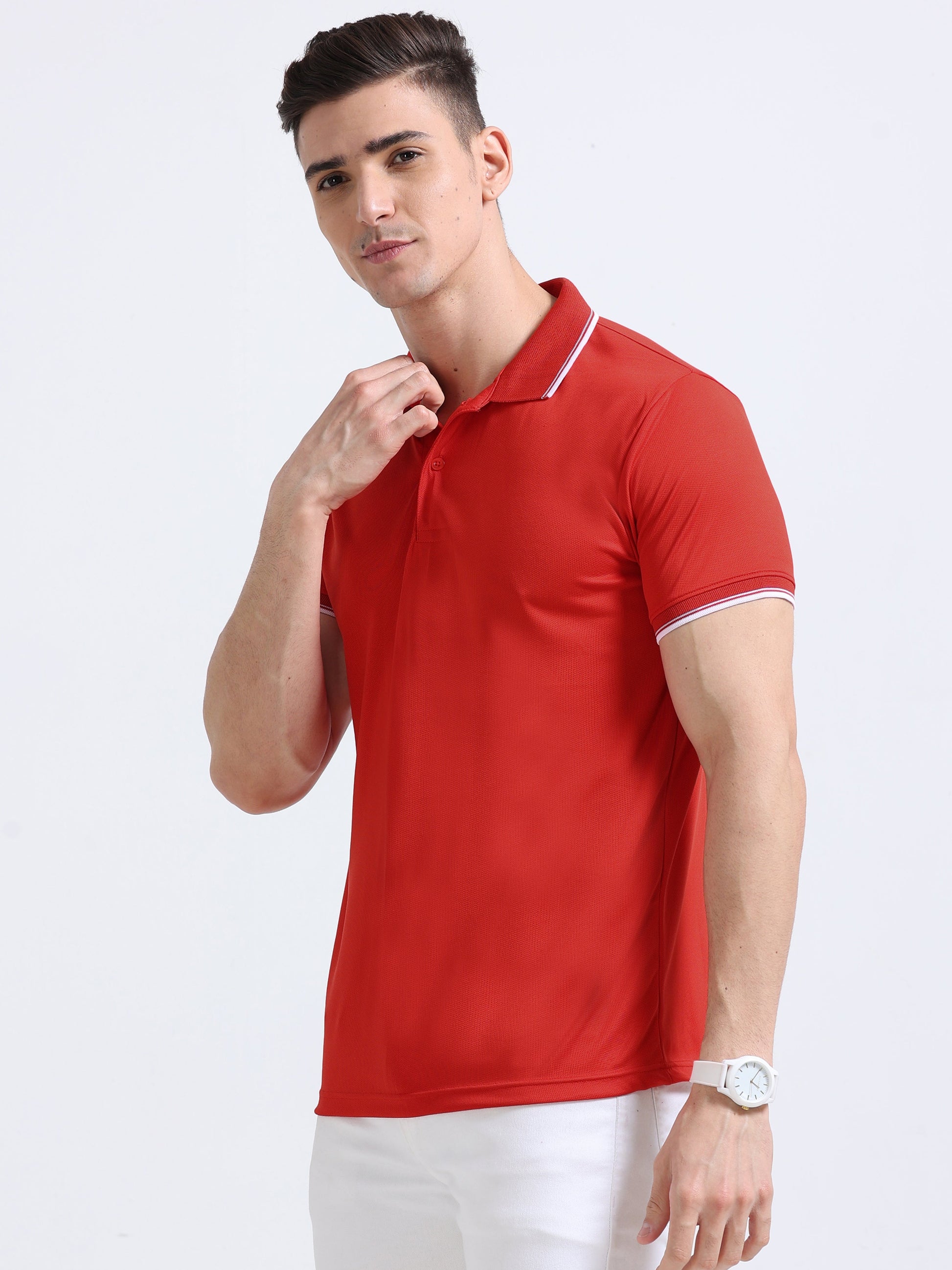 PrimoKnit Dotcell Polo - Red with White Tipping Moonland Global Pvt Ltd