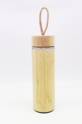 Bamboo Steel Insulated Flask with Carry Loop - 480ml
