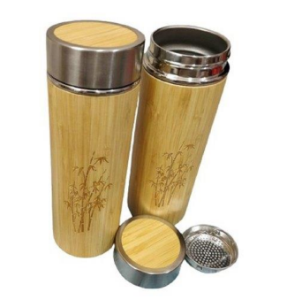 Bamboo Steel Insulated Water Bottle Flask - 450ml