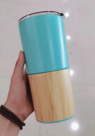 Dual-Tone Bamboo Steel Travel Tumbler – 450 ml