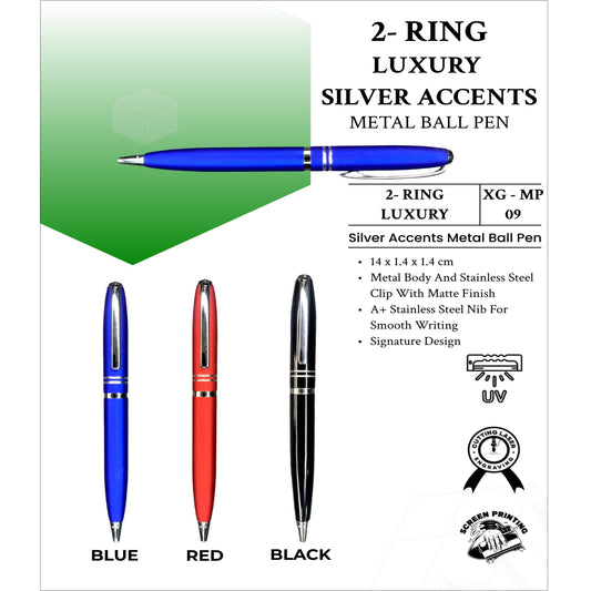 2 - Ring Luxury Silver Accents Metal Ball Pen XG - MP09