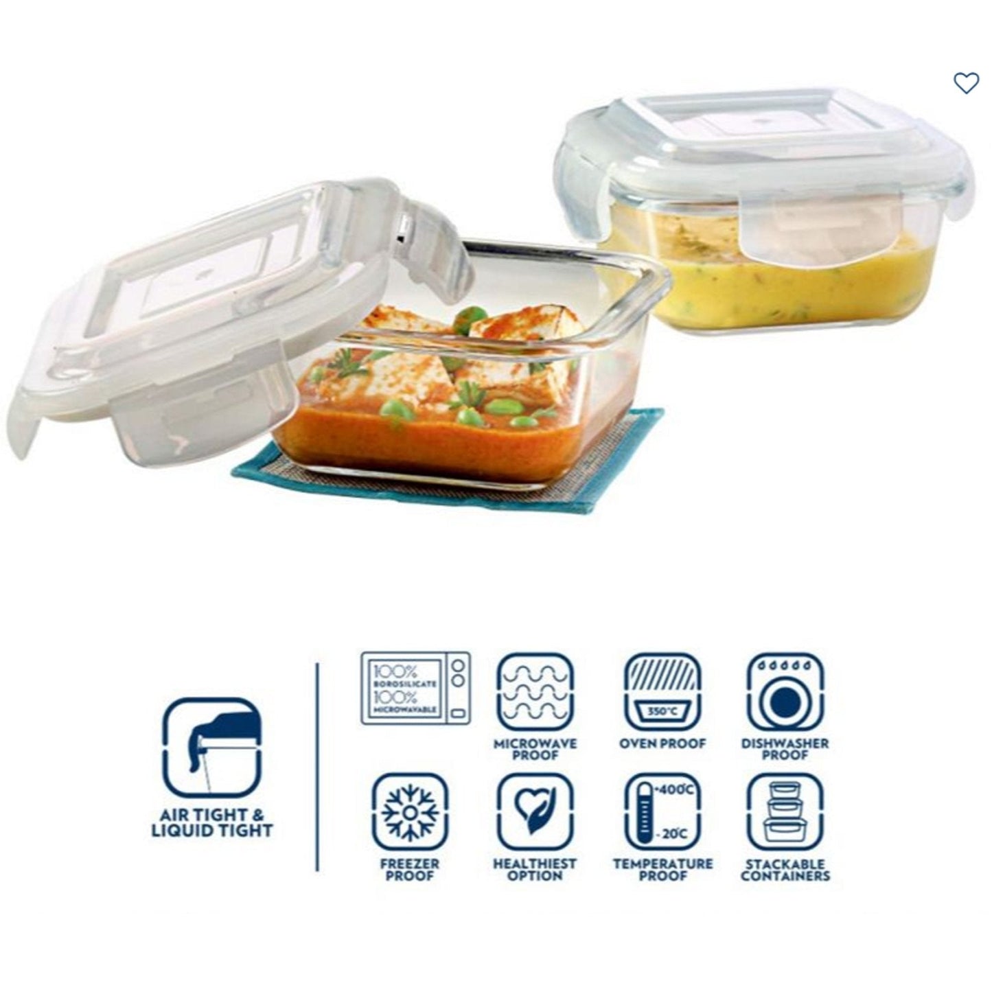 2 Square Microwavable Glass Lunch Box (Classic) - ICYTSQ2320VEC MARSH Corporate gifts