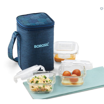 3 Square Microwavable Glass Lunch Box (Foodluck Blue) - ICYCSBSS320 MARSH Corporate gifts