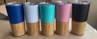 Dual-Tone Bamboo Steel Travel Tumbler – 450 ml