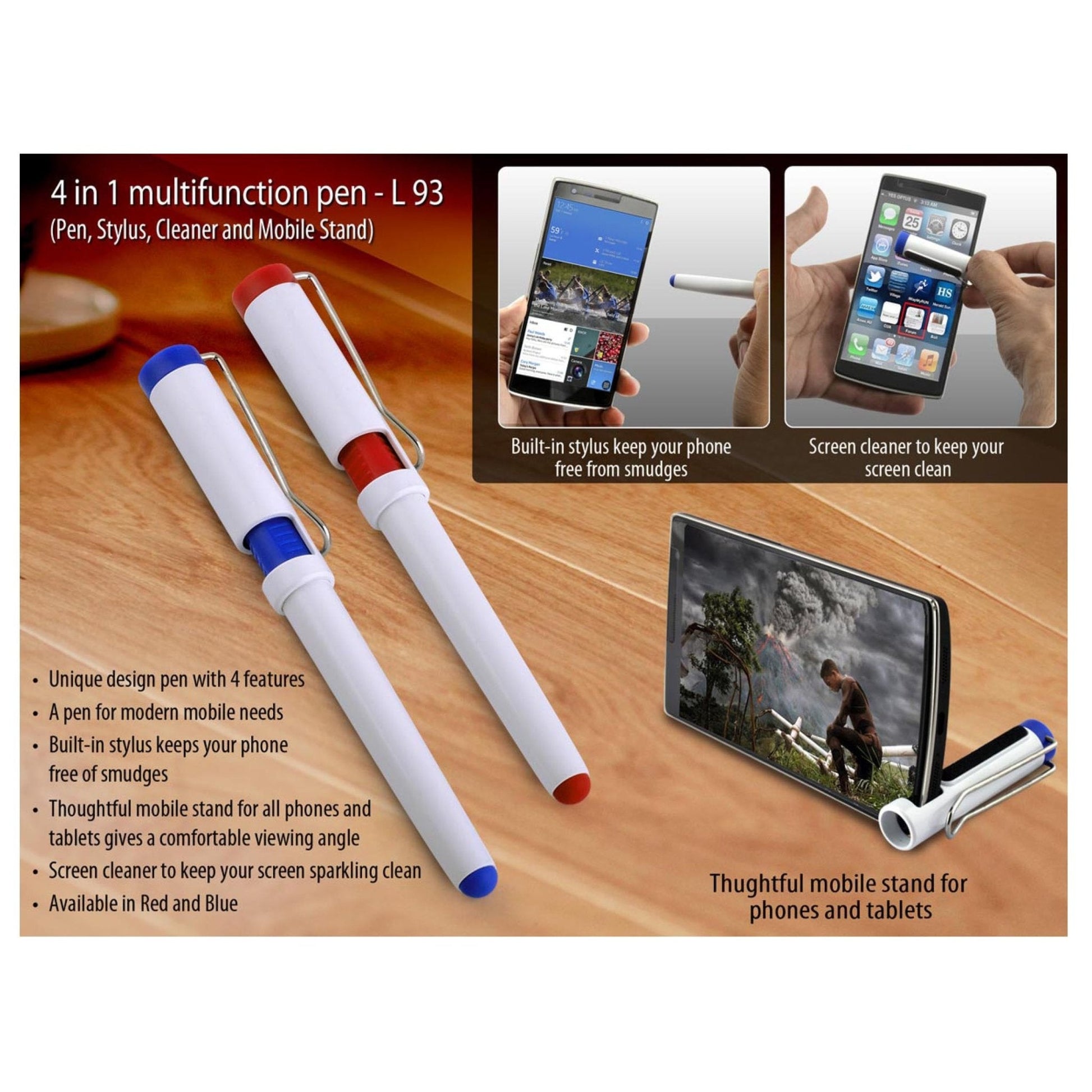 4 In 1 Multifunction Pen (Pen, Stylus, Cleaner And Mobile Stand) - L 93 MARSH Corporate gifts