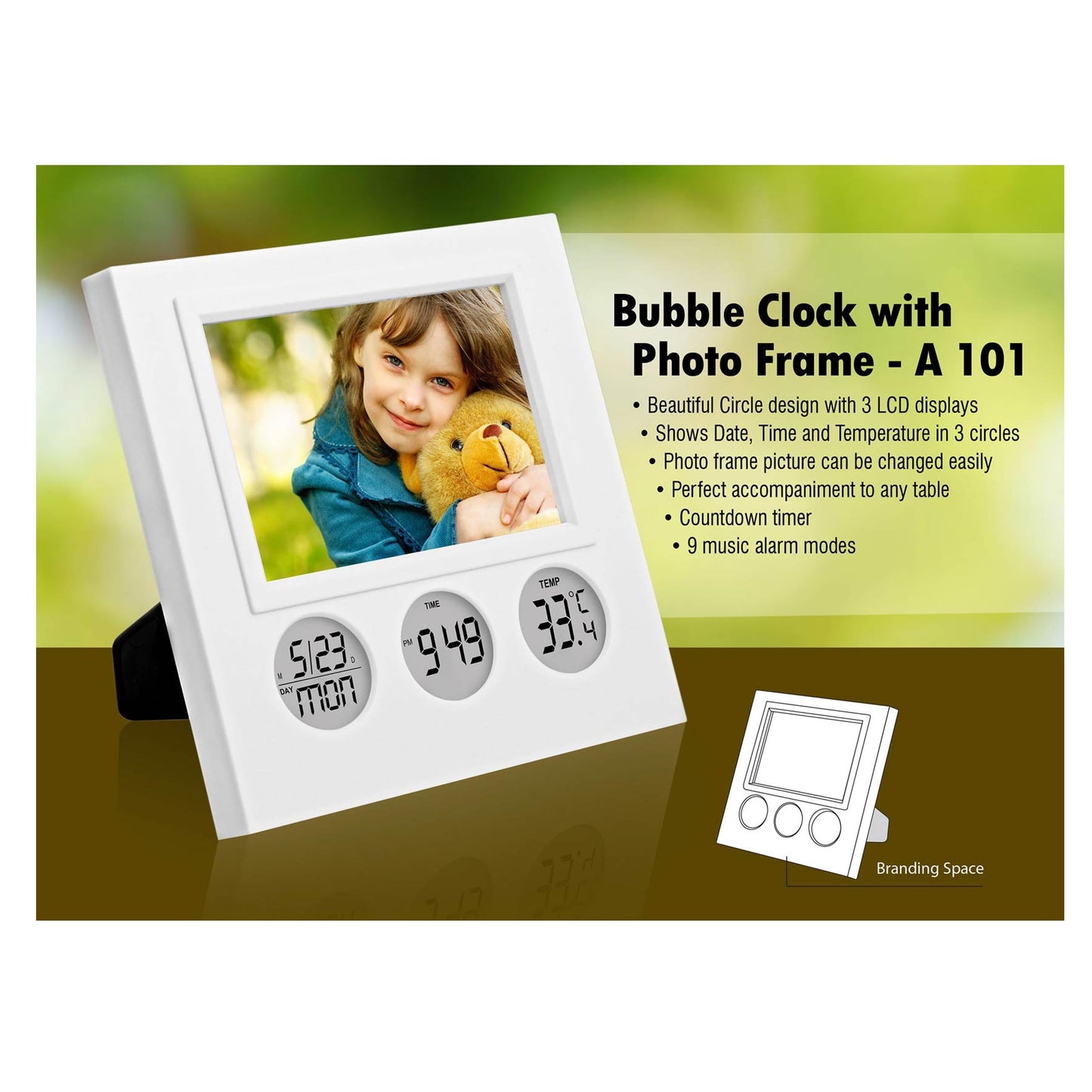 Bubble Clock with Photo Frame A 101 MARSH Corporate gifts