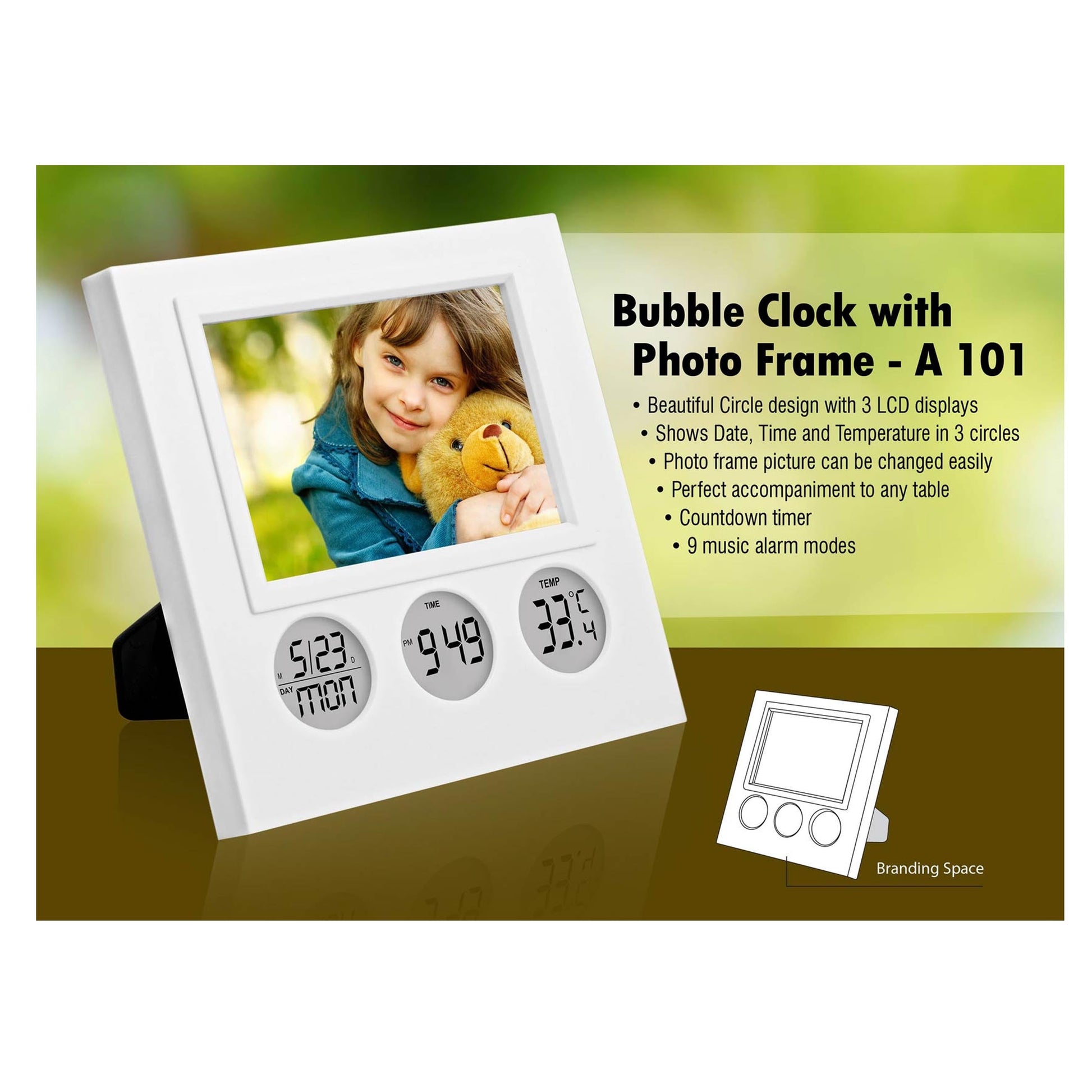 Bubble Clock with Photo Frame A 101 MARSH Corporate gifts