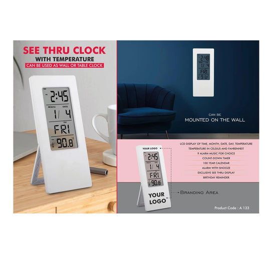 See Thru clock with temperature | Can be used as wall or table clock - A - 133 MARSH Corporate gifts