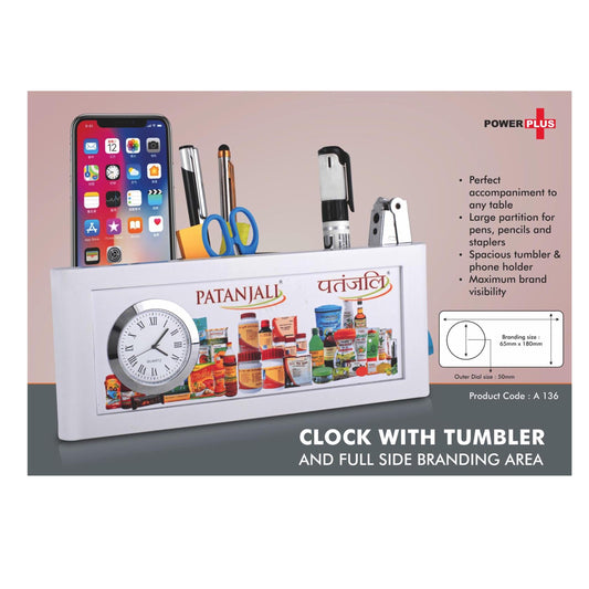 Clock with tumbler and full side branding area A - 136 MARSH Corporate gifts