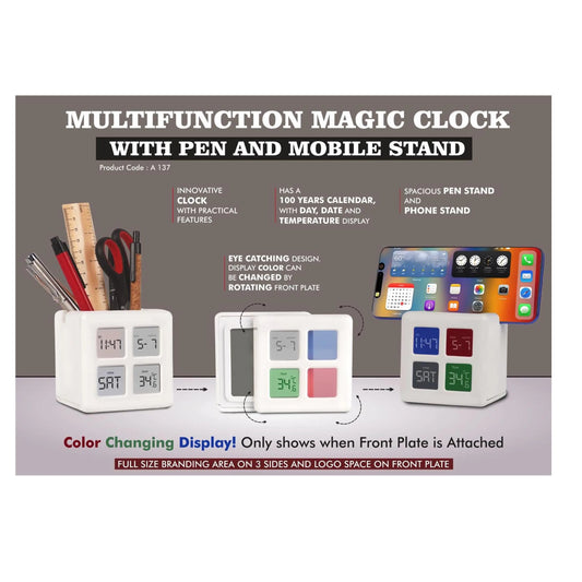 Multifunction Magic Table Clock with Tumbler | Color Changing Display | Spacious Pen Stand with Phone stand A - 137 MARSH Corporate gifts