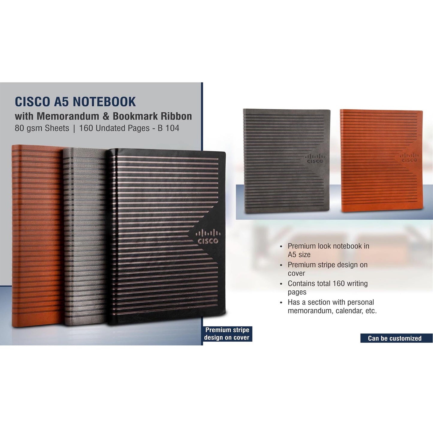 Cisco A5 notebook with memorandum & Bookmark ribbon| 80 gsm sheet - B 104 MARSH Corporate gifts