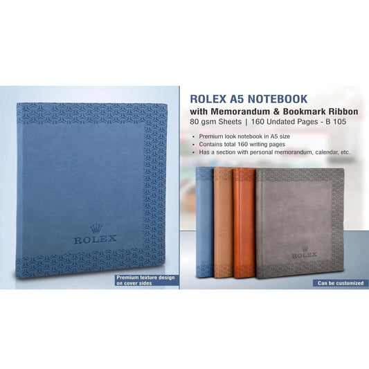Rolex A5 notebook with memorandum & Bookmark ribbon| 80 gsm sheet- B 105 MARSH Corporate gifts