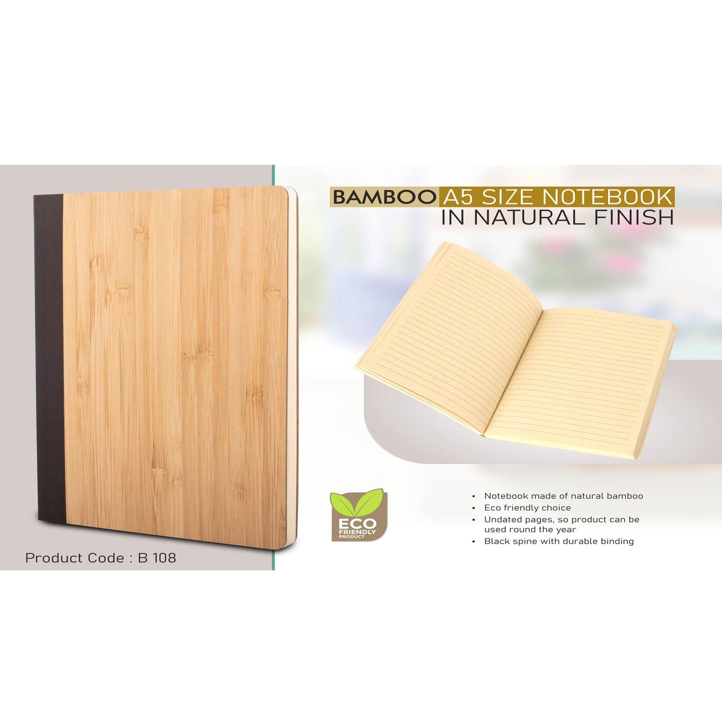 Bamboo A5 size notebook in natural finish - B 108 MARSH Corporate gifts