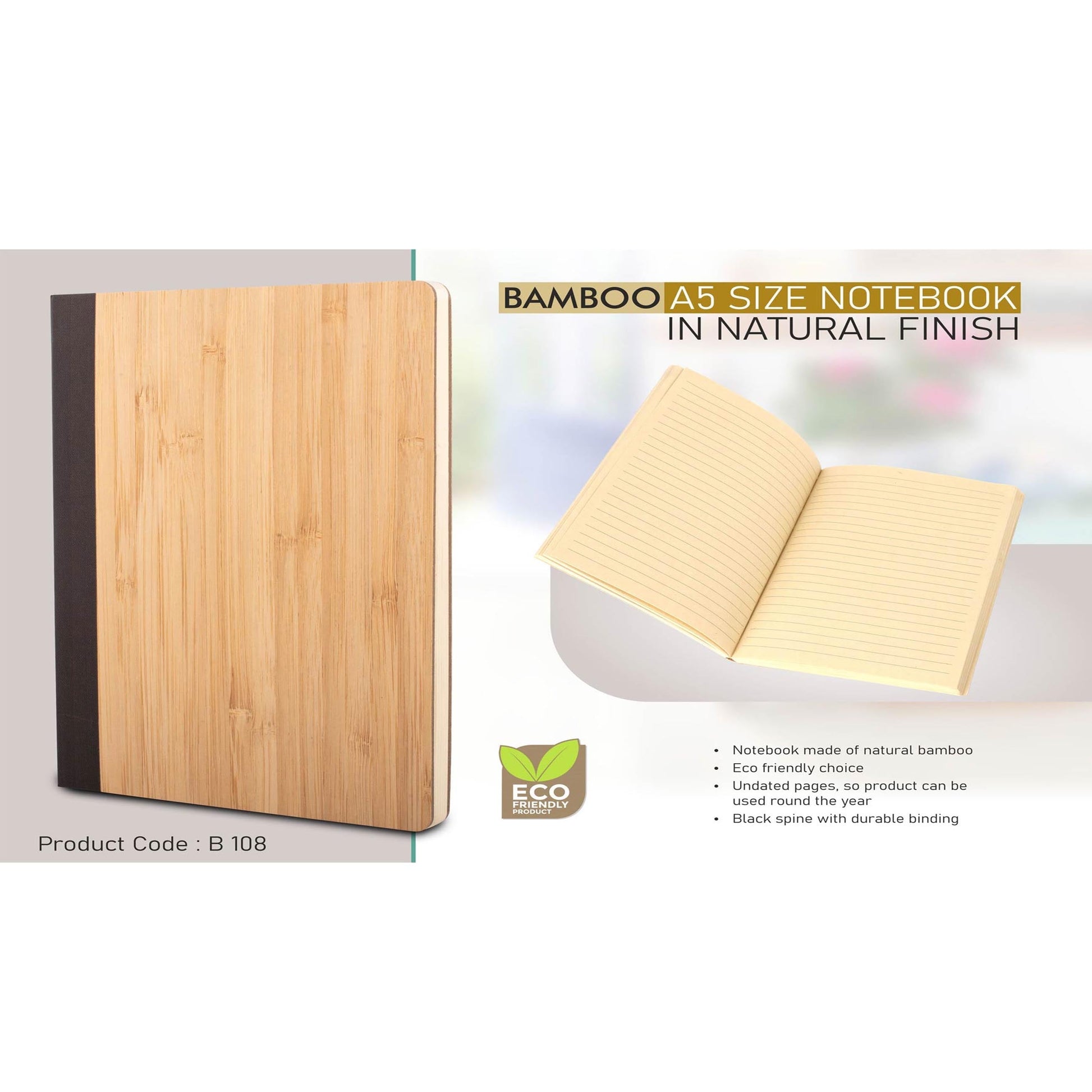 Bamboo A5 size notebook in natural finish - B 108 MARSH Corporate gifts