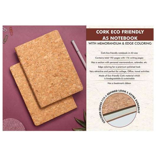 Cork Eco friendly A5 notebook with Memorandum & Edge  coloring | 80 gsm sheets | 192 pages - B 109 A MARSH Corporate gifts