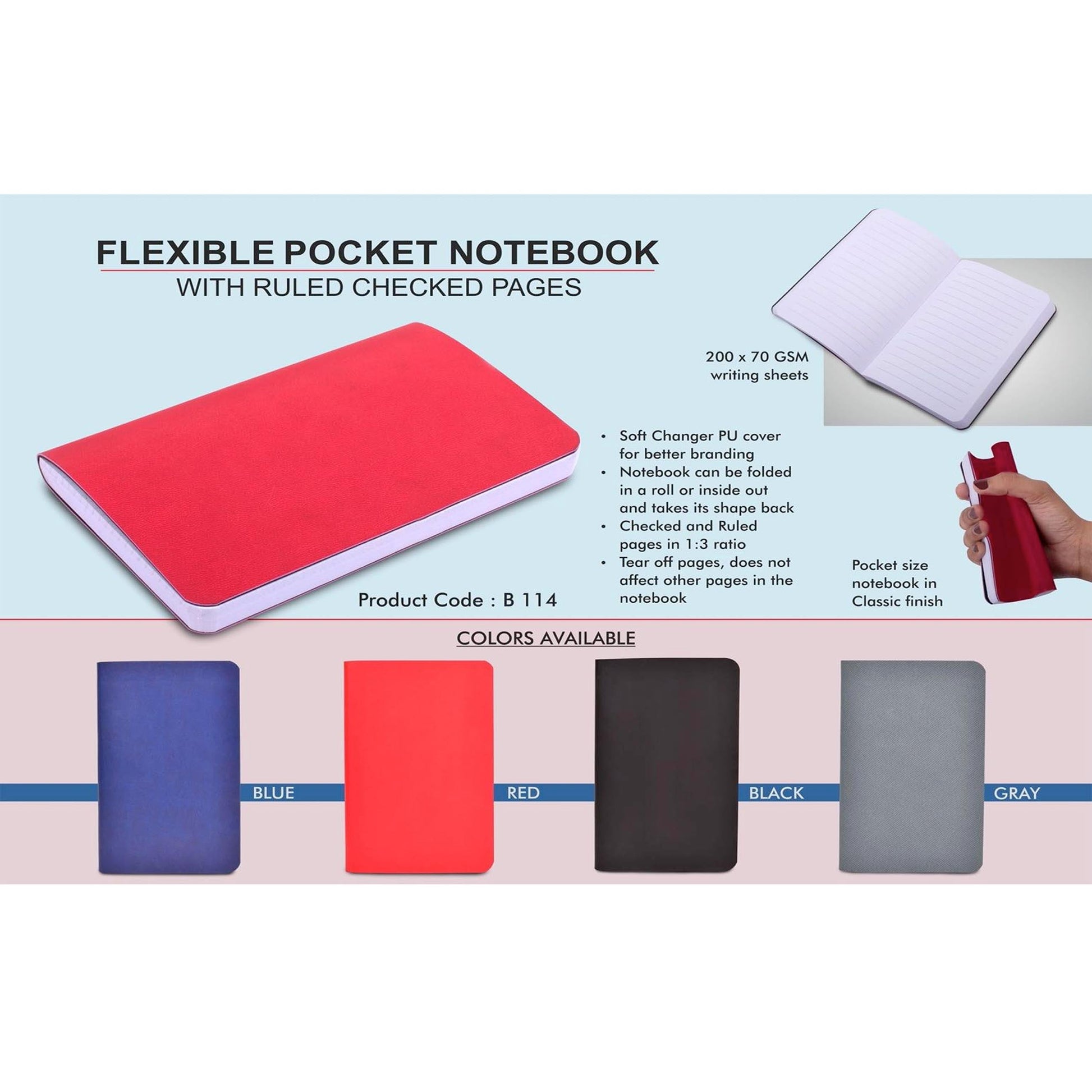 Flexible Pocket Notebook with Ruled & Checked pages  - B 114 MARSH Corporate gifts