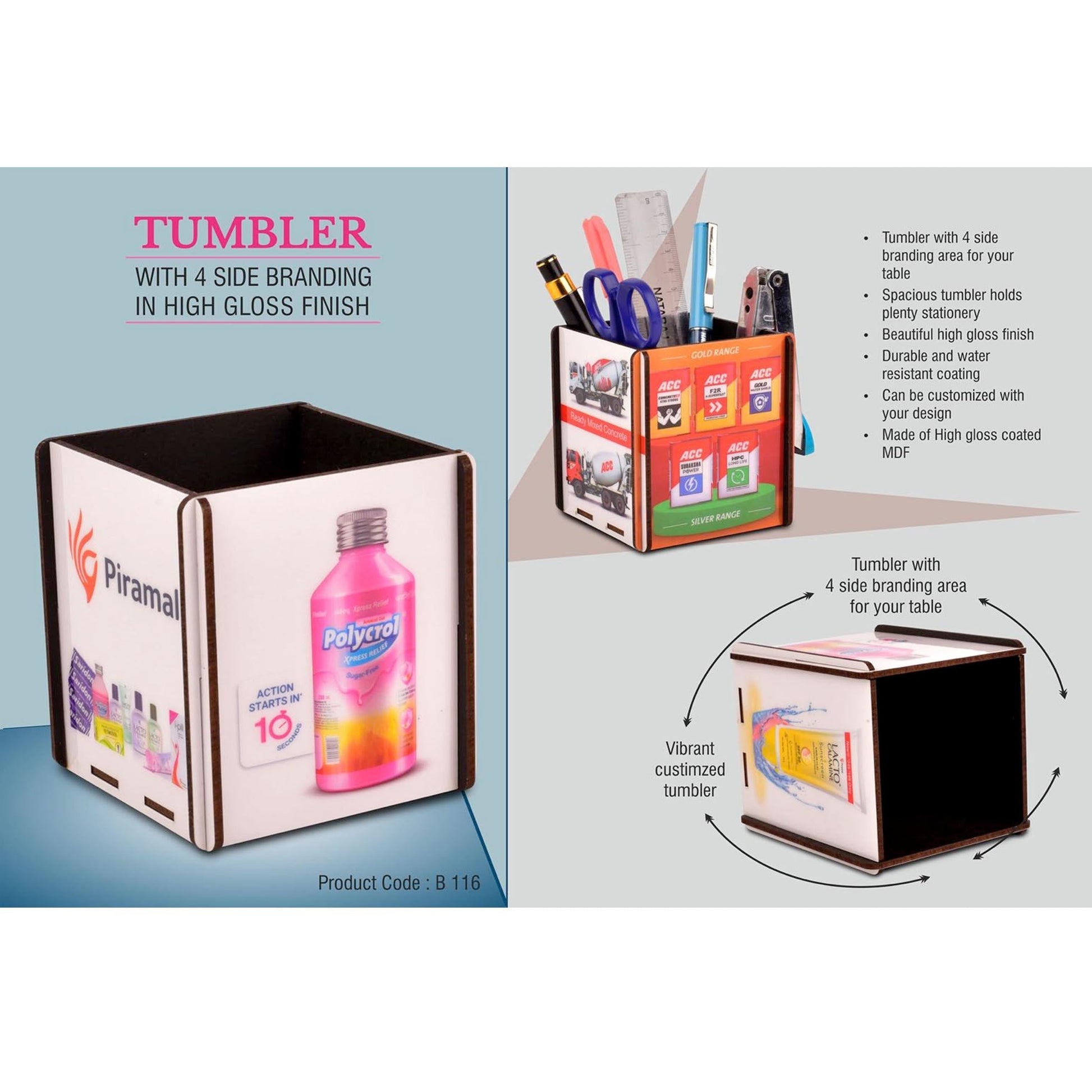 Tumbler with 4 side branding in high gloss finish | MOQ 100 pcs -  B 116 MARSH Corporate gifts