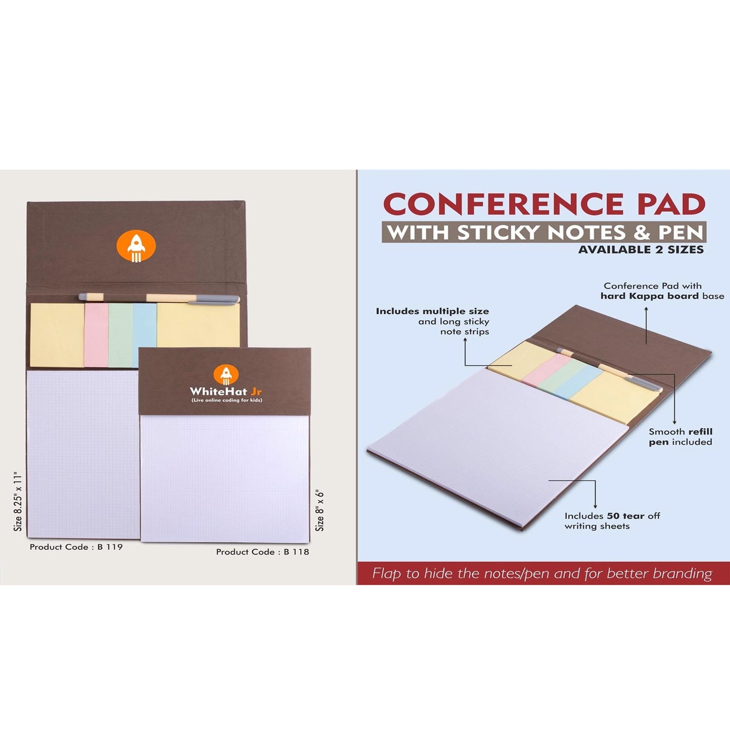 Conference Pad with Sticky notes & Pen | A4 Size | 50 writing sheets - B 119 MARSH Corporate gifts