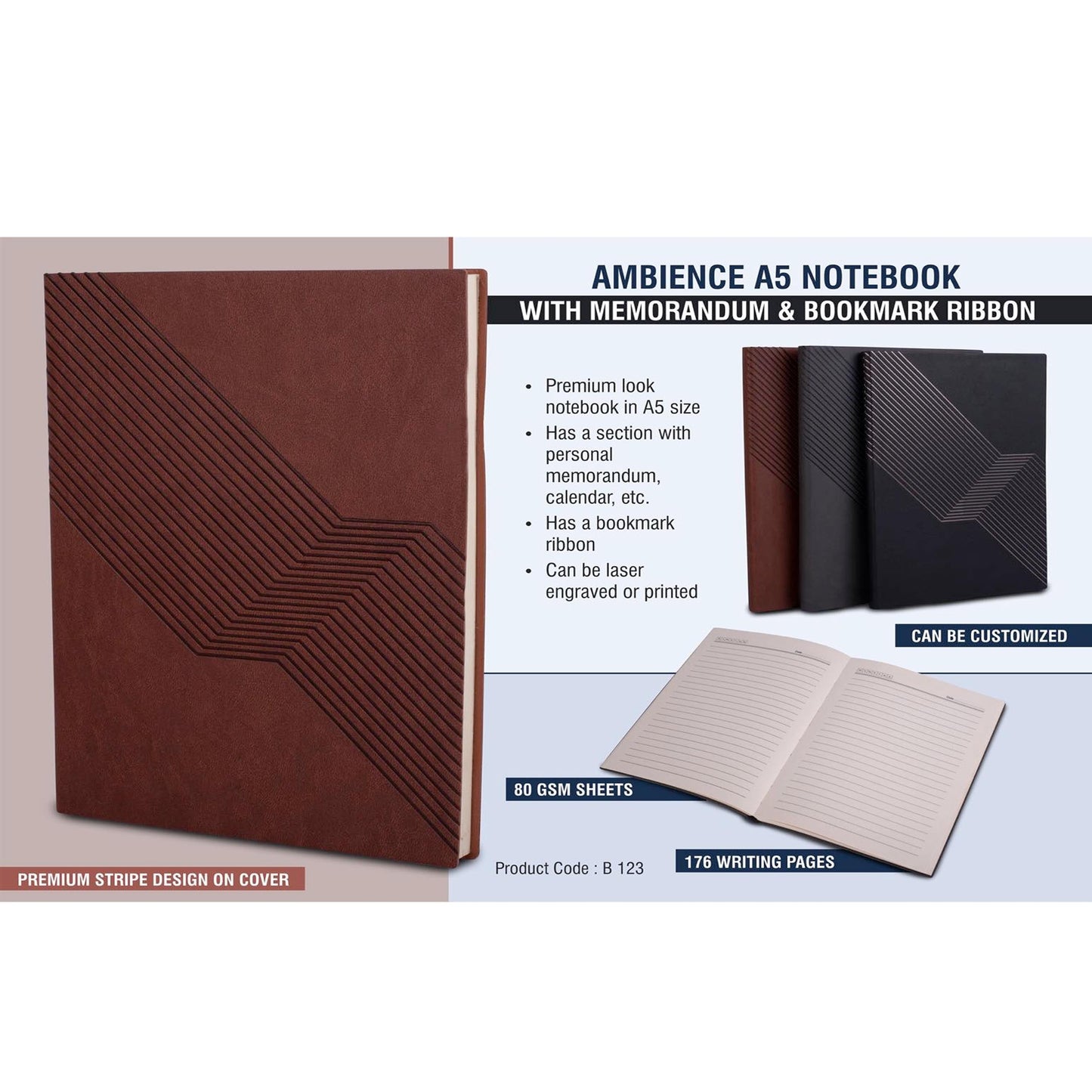 Ambience A5 notebook with memorandum & Bookmark ribbon -  B 123 MARSH Corporate gifts
