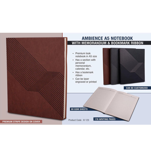 Ambience A5 notebook with memorandum & Bookmark ribbon -  B 123 MARSH Corporate gifts
