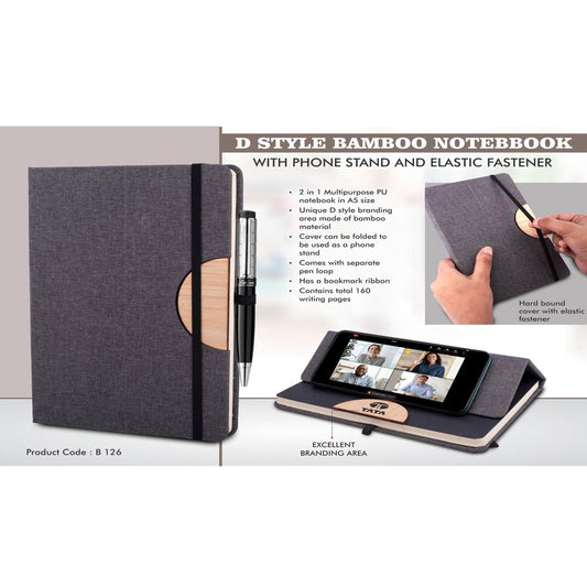 D style Bamboo notebook with Phone stand and Elastic fastener  -  B 126 MARSH Corporate gifts