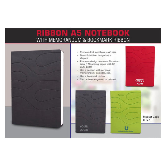 Ribbon A5 notebook with memorandum & Bookmark ribbon  -  B 127 MARSH Corporate gifts