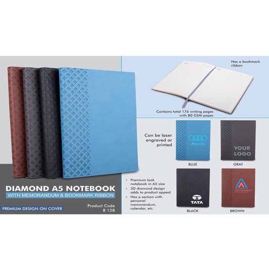 Diamond A5 notebook with memorandum & Bookmark ribbon  -  B 128 MARSH Corporate gifts