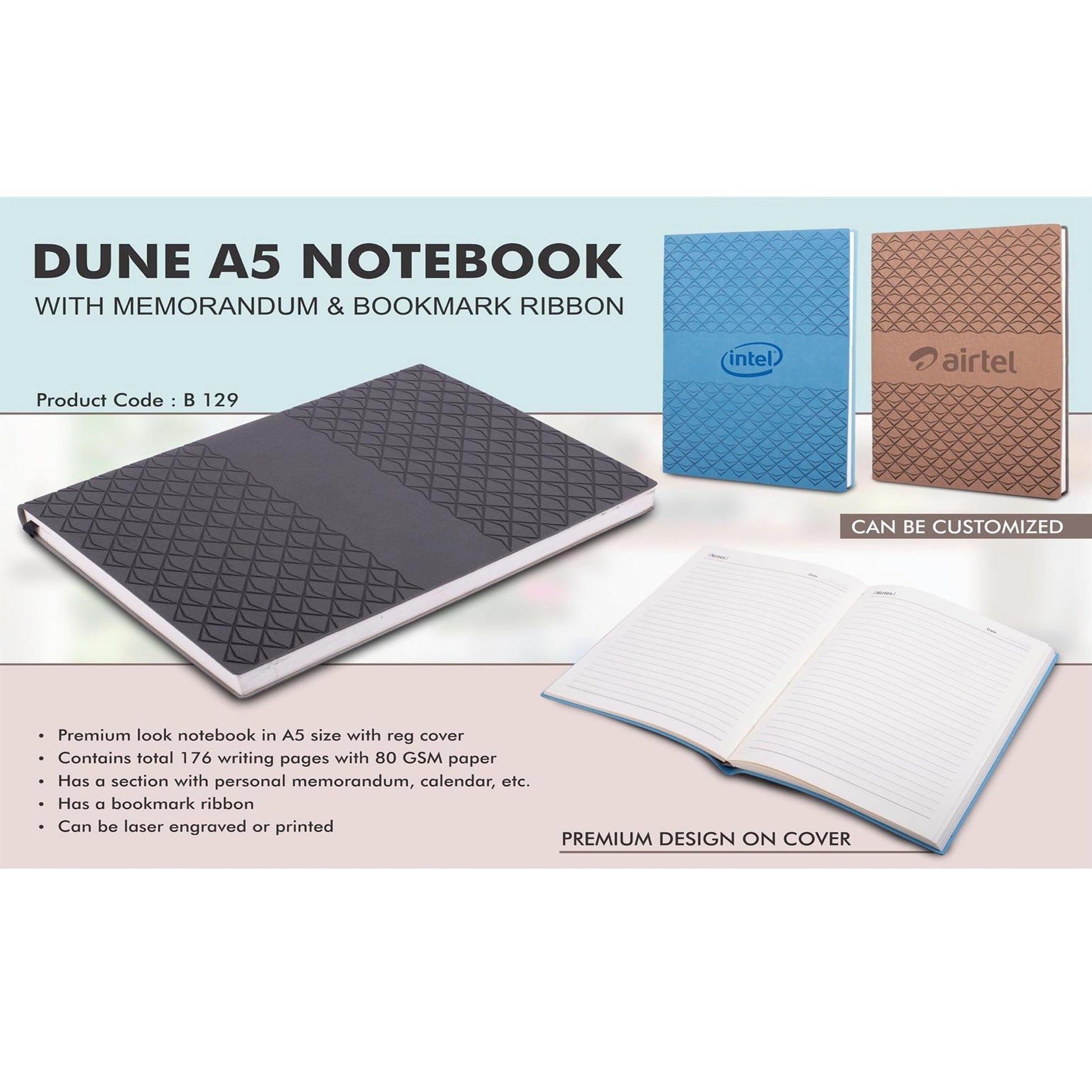 Dune A5 notebook with memorandum & Bookmark ribbon  -  B 129 MARSH Corporate gifts