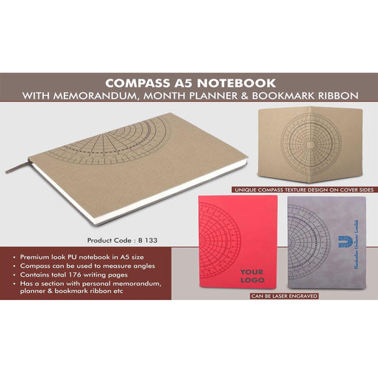 ComPass A5 notebook with memorandum, month planner & bookmark ribbon | 176 writing pages -  B 133 MARSH Corporate gifts