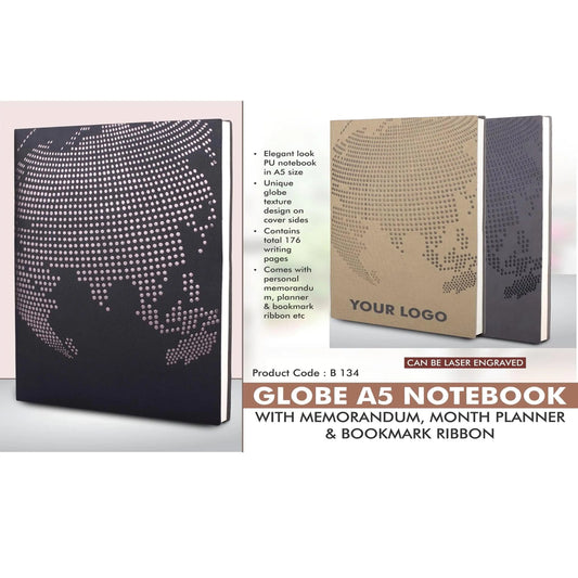 Globe A5 notebook with memorandum, month planner & bookmark ribbon | 176 writing pages-  B 134 MARSH Corporate gifts