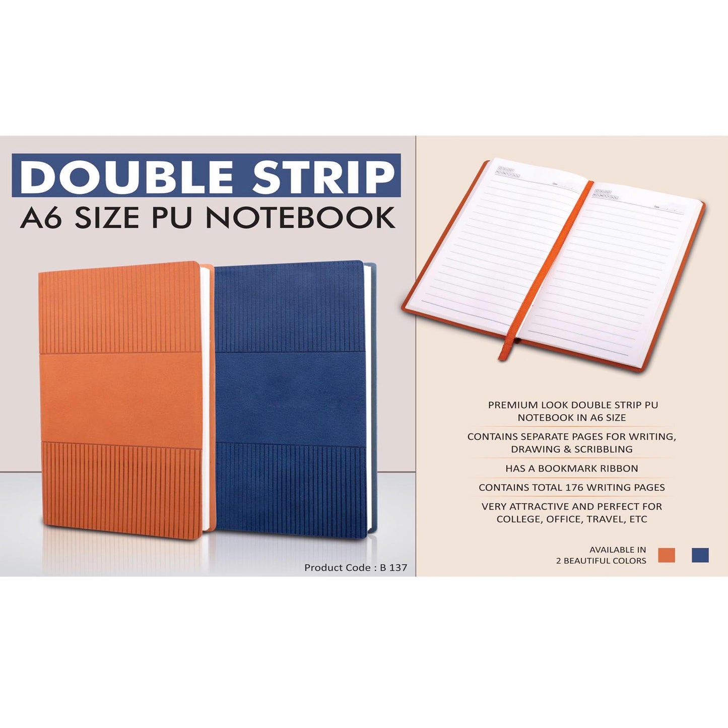 Double strip A6 size PU notebook -  B 137 MARSH Corporate gifts