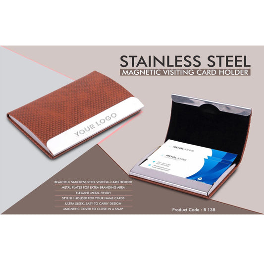 Stainless Steel Magnetic Visiting Card holder- Tan   -  B 138 MARSH Corporate gifts