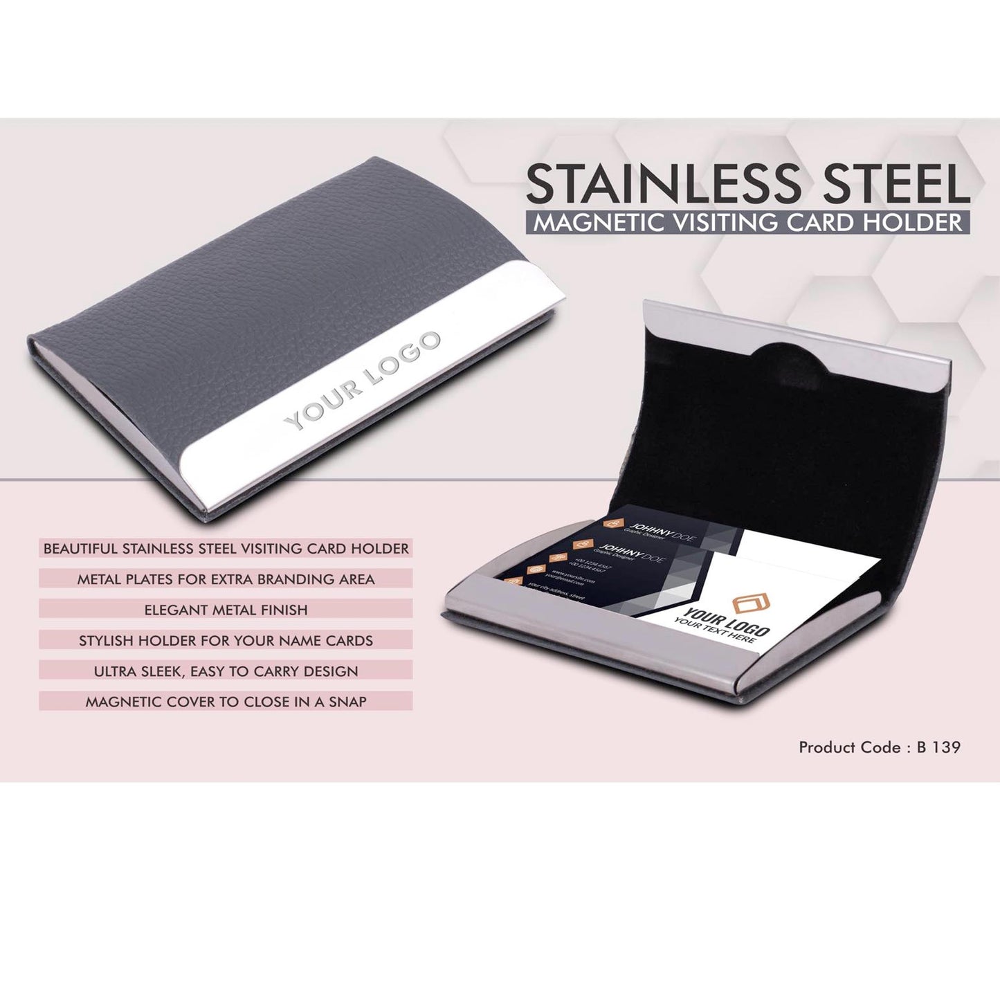 Stainless Steel Magnetic Visiting Card holder- Gray  -  B 139 MARSH Corporate gifts