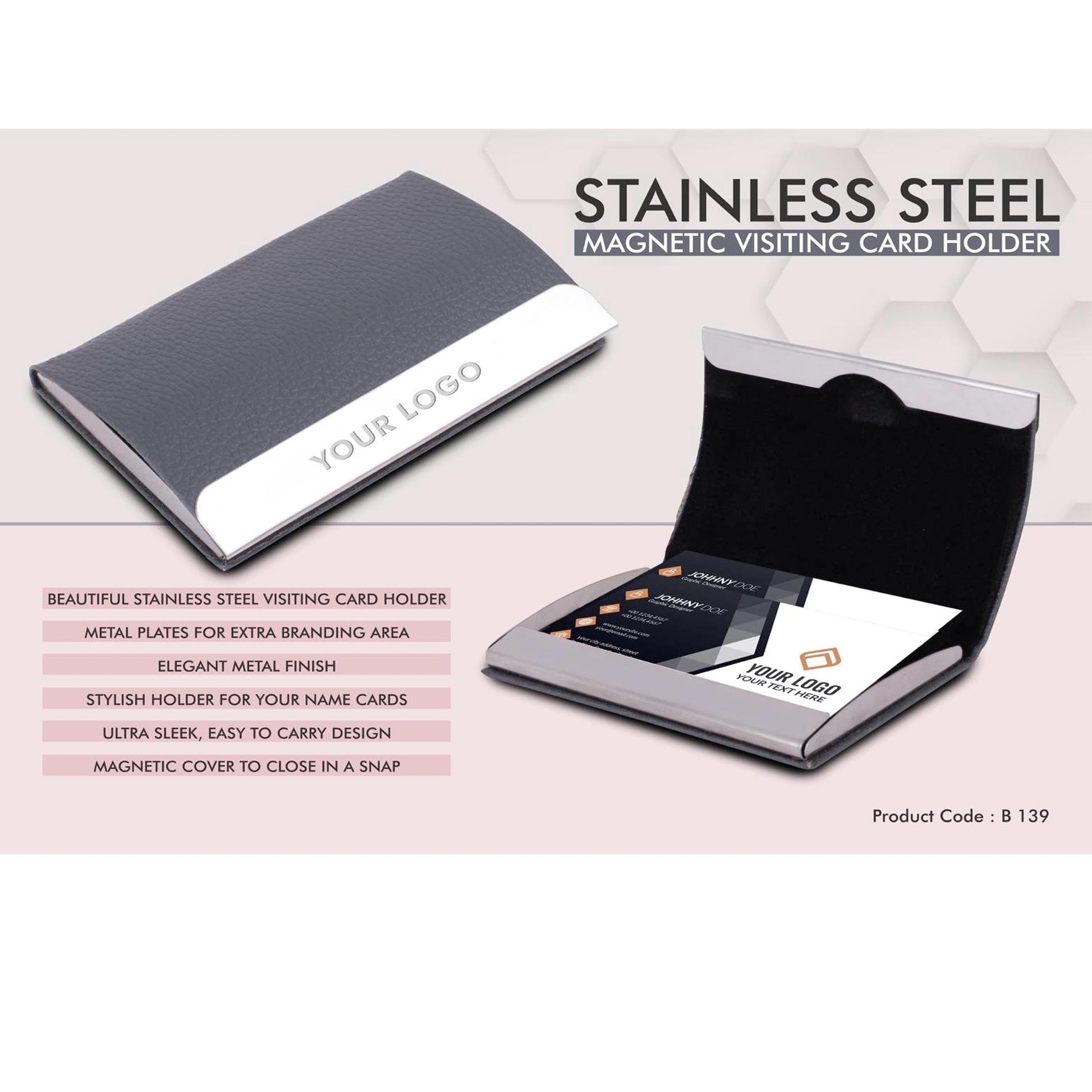 Stainless Steel Magnetic Visiting Card holder- Gray  -  B 139 MARSH Corporate gifts