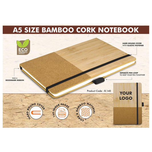 Bamboo cork notebook with Elastic Fastener -  B 140 MARSH Corporate gifts