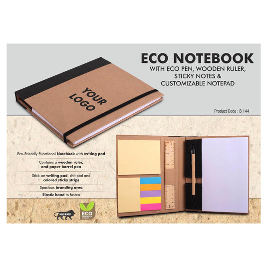 Eco Notebook with Eco Pen, Wooden Ruler and Sticky notes |  Customizable notepad - B 144 MARSH Corporate gifts