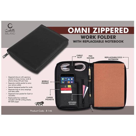 Omni Zippered Work folder with Notebook | Pockets for cards,  phone, pen, cables - B 146 MARSH Corporate gifts